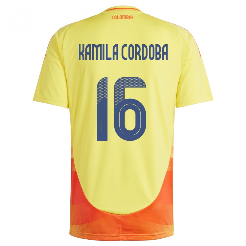 Mann Colombia Sara Kamila Córdoba #16 Gul Hjemmetrøye Drakt Trøye 24-26 Skjorter T-Skjorte