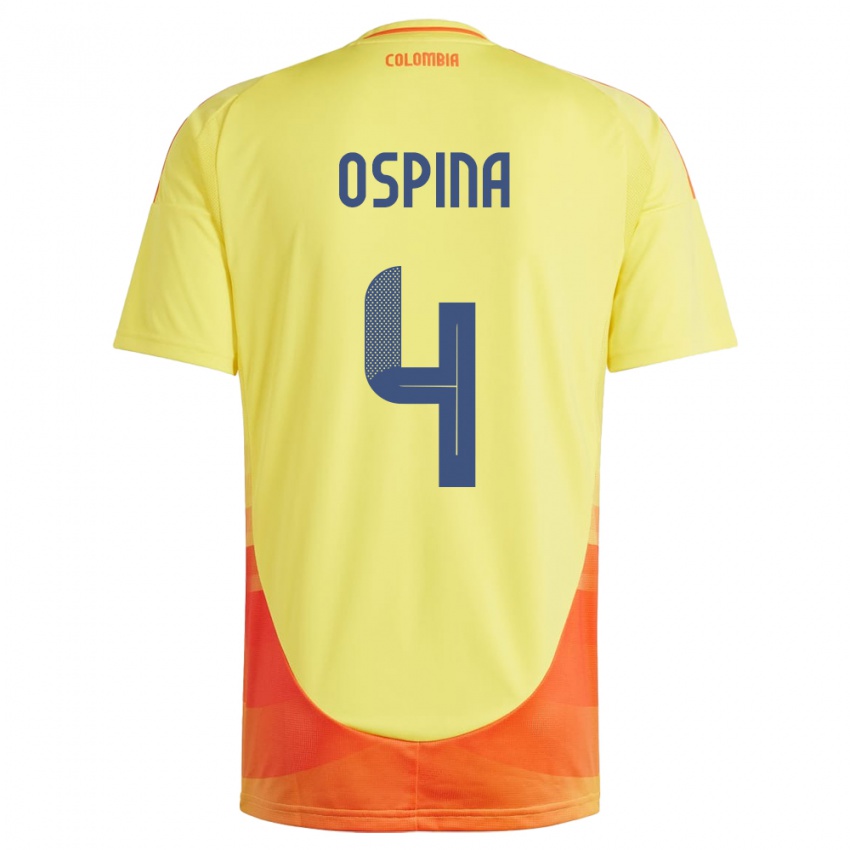 Mann Colombia Diana Ospina #4 Gul Hjemmetrøye Drakt Trøye 24-26 Skjorter T-Skjorte