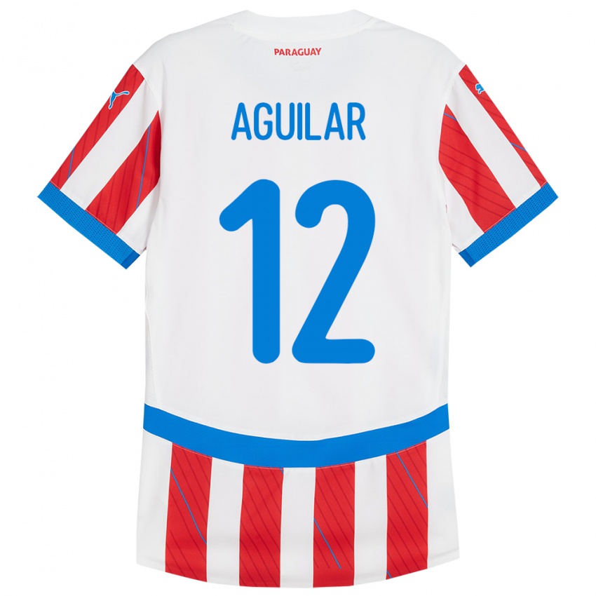 Mann Paraguay Alfredo Aguilar #12 Hvit Rød Hjemmetrøye Drakt Trøye 24-26 Skjorter T-Skjorte