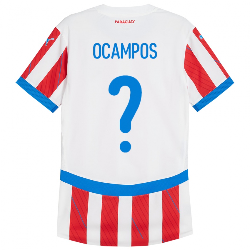 Mann Paraguay Santiago Ocampos #0 Hvit Rød Hjemmetrøye Drakt Trøye 24-26 Skjorter T-Skjorte