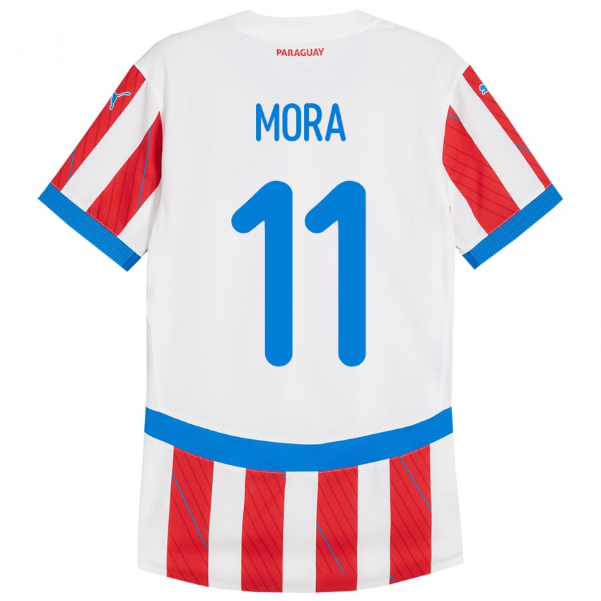 Mann Paraguay Jorge Mora #11 Hvit Rød Hjemmetrøye Drakt Trøye 24-26 Skjorter T-Skjorte