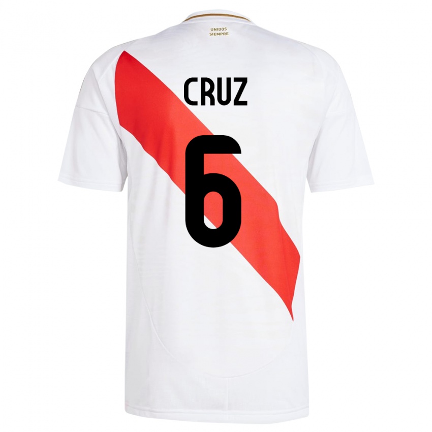 Mann Peru Esteban Cruz #6 Hvit Hjemmetrøye Drakt Trøye 24-26 Skjorter T-Skjorte