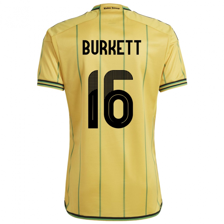Mann Jamaica Brian Burkett #16 Gul Hjemmetrøye Drakt Trøye 24-26 Skjorter T-Skjorte