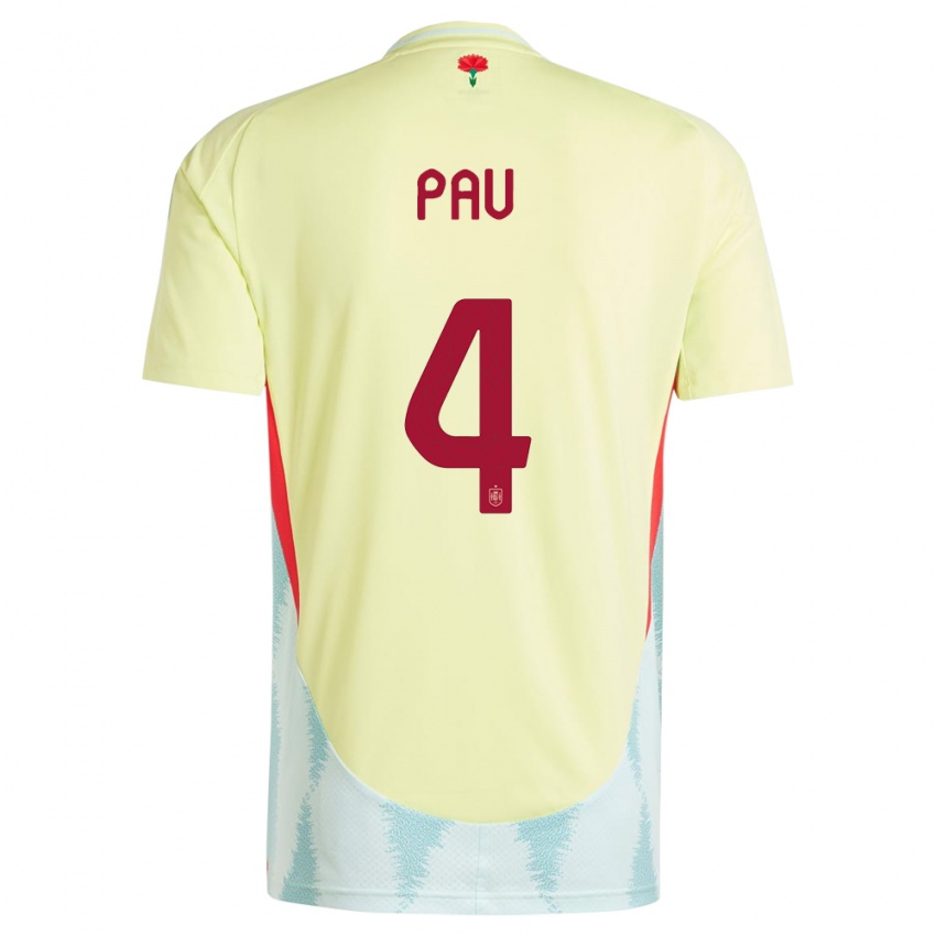 Mann Spania Pau Torres #4 Gul Bortetrøye Drakt Trøye 24-26 Skjorter T-Skjorte