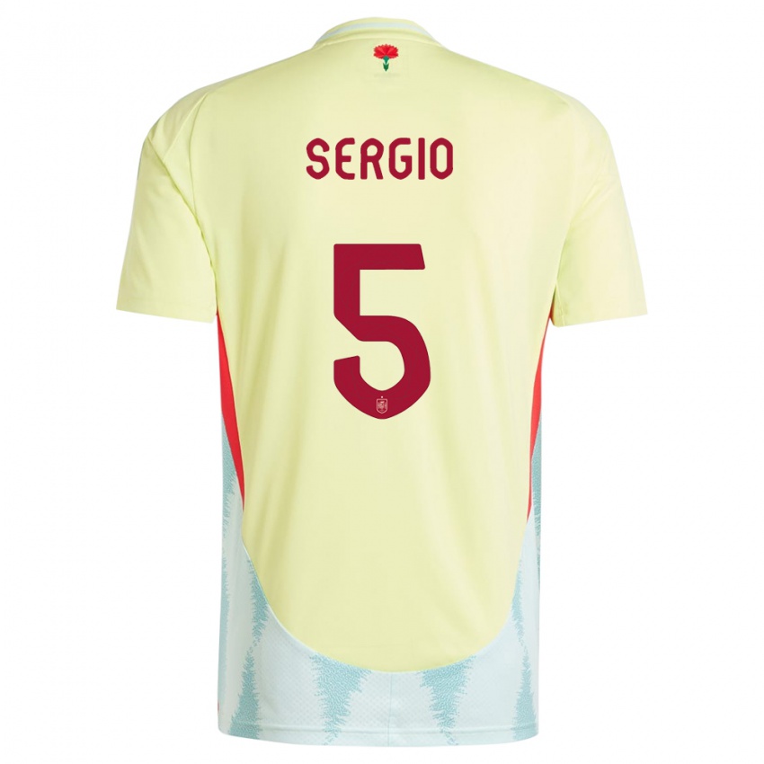 Mann Spania Sergio Busquets #5 Gul Bortetrøye Drakt Trøye 24-26 Skjorter T-Skjorte