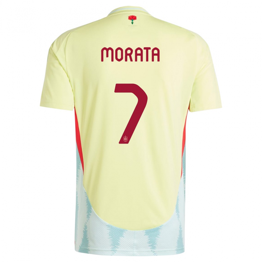 Mann Spania Alvaro Morata #7 Gul Bortetrøye Drakt Trøye 24-26 Skjorter T-Skjorte