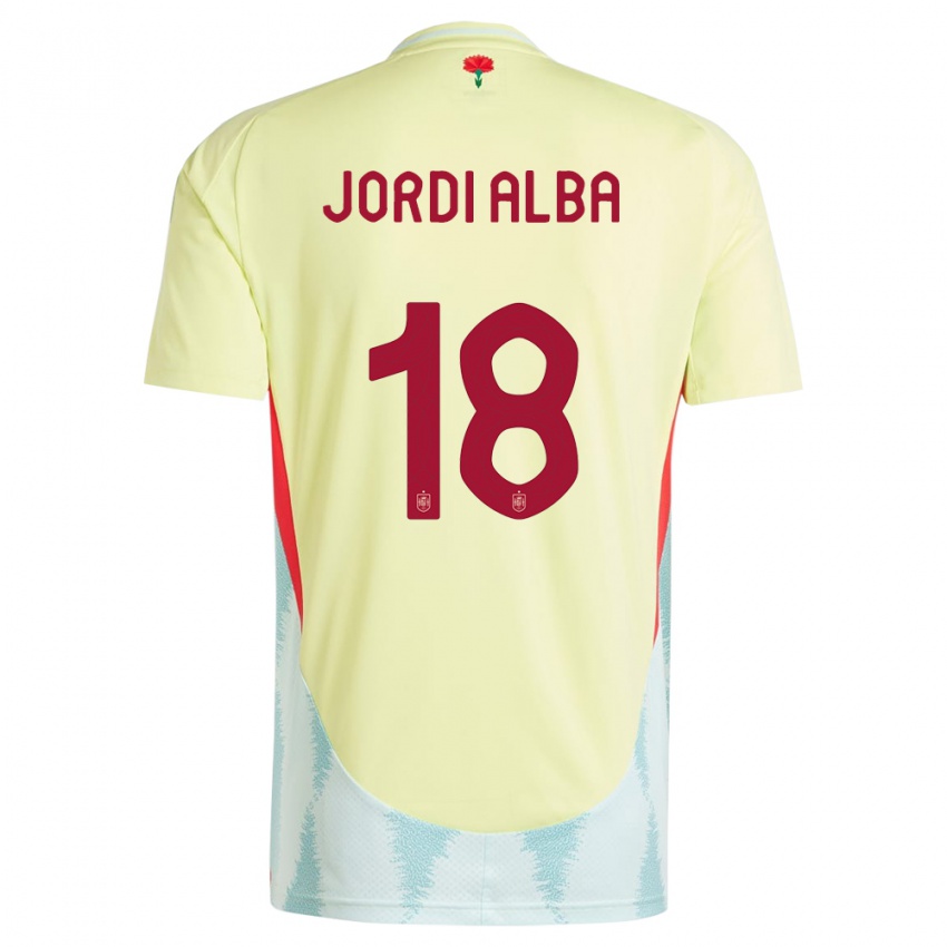 Mann Spania Jordi Alba #18 Gul Bortetrøye Drakt Trøye 24-26 Skjorter T-Skjorte