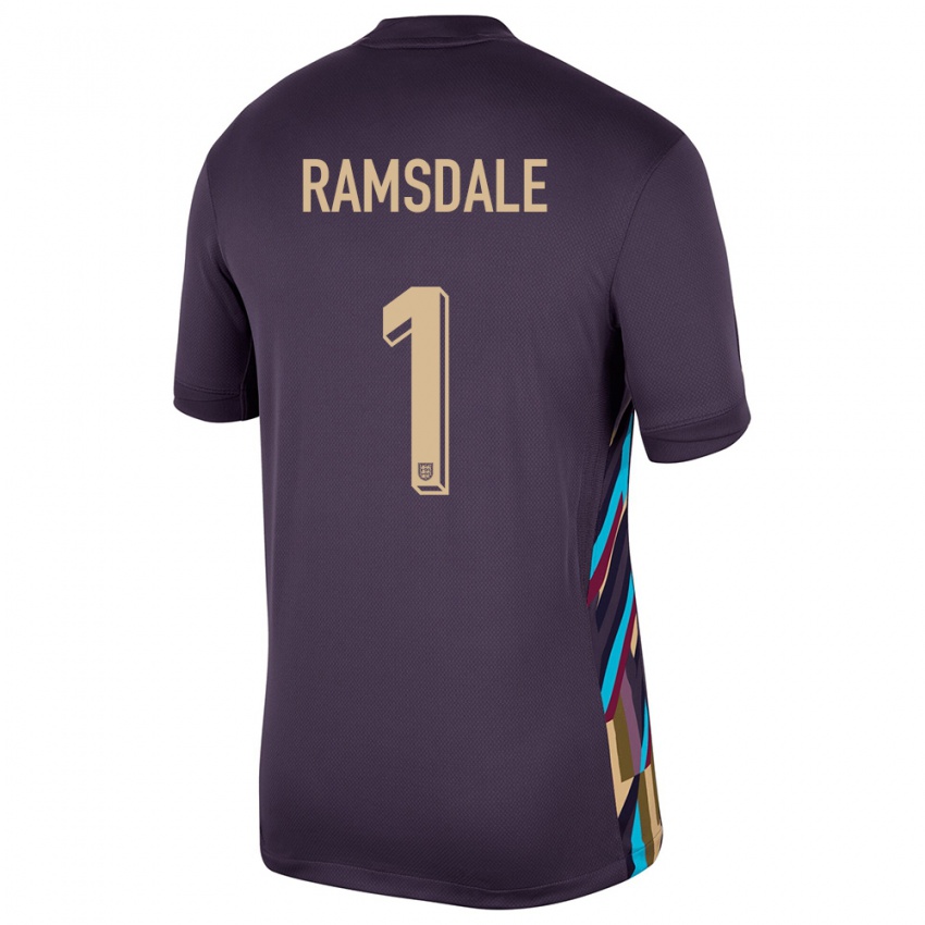 Mann England Aaron Ramsdale #1 Mørk Rosin Bortetrøye Drakt Trøye 24-26 Skjorter T-Skjorte