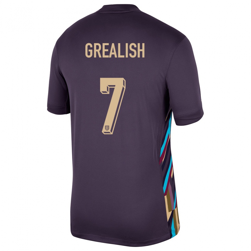 Mann England Jack Grealish #7 Mørk Rosin Bortetrøye Drakt Trøye 24-26 Skjorter T-Skjorte