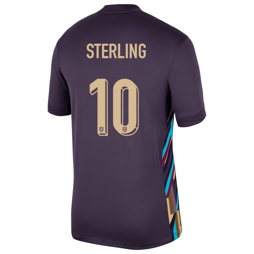 Mann England Raheem Sterling #10 Mørk Rosin Bortetrøye Drakt Trøye 24-26 Skjorter T-Skjorte