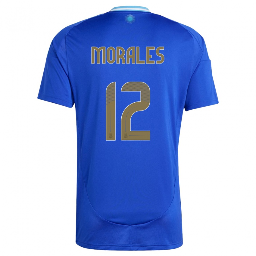 Mann Argentina Lautaro Morales #12 Blå Bortetrøye Drakt Trøye 24-26 Skjorter T-Skjorte