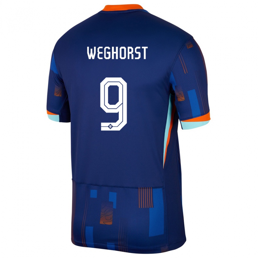 Mann Nederland Wout Weghorst #9 Blå Bortetrøye Drakt Trøye 24-26 Skjorter T-Skjorte