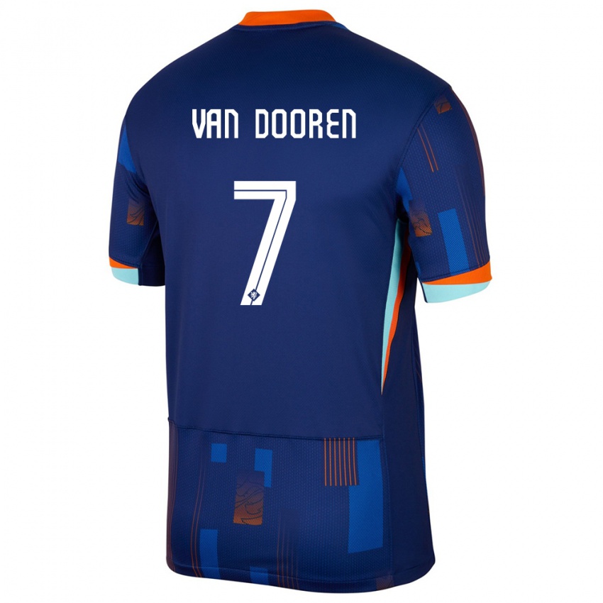 Mann Nederland Kayleigh Van Dooren #7 Blå Bortetrøye Drakt Trøye 24-26 Skjorter T-Skjorte
