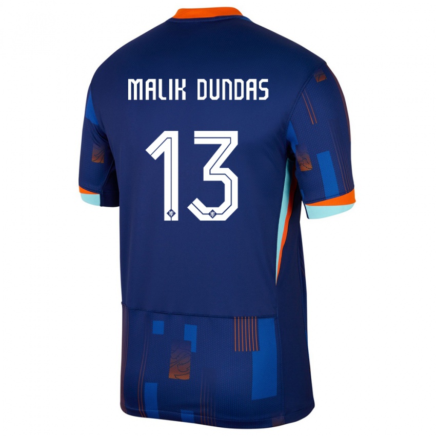 Mann Nederland Noa Malik Dundas #13 Blå Bortetrøye Drakt Trøye 24-26 Skjorter T-Skjorte