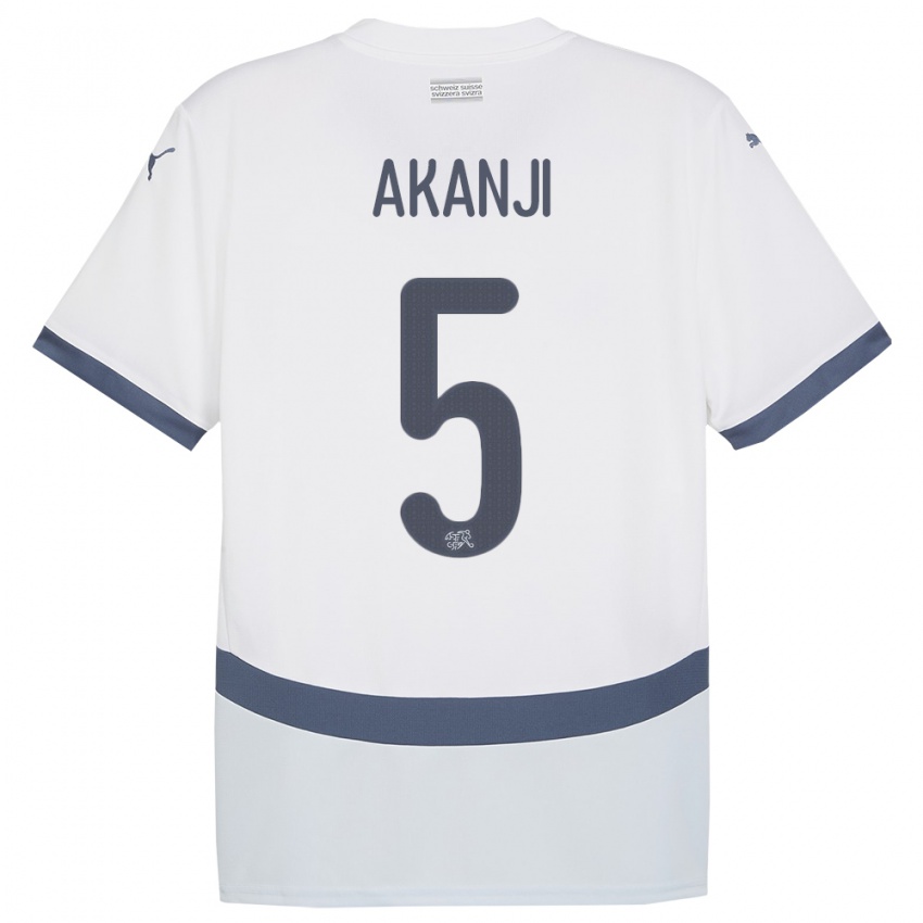 Mann Sveits Manuel Akanji #5 Hvit Bortetrøye Drakt Trøye 24-26 Skjorter T-Skjorte