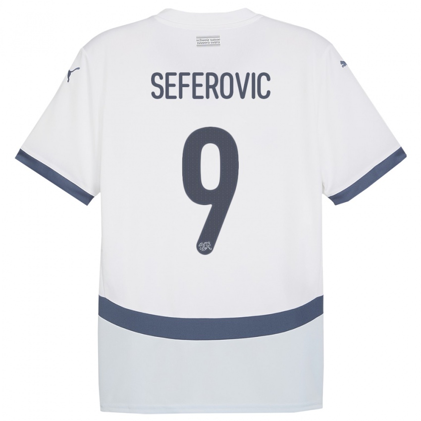 Mann Sveits Haris Seferovic #9 Hvit Bortetrøye Drakt Trøye 24-26 Skjorter T-Skjorte