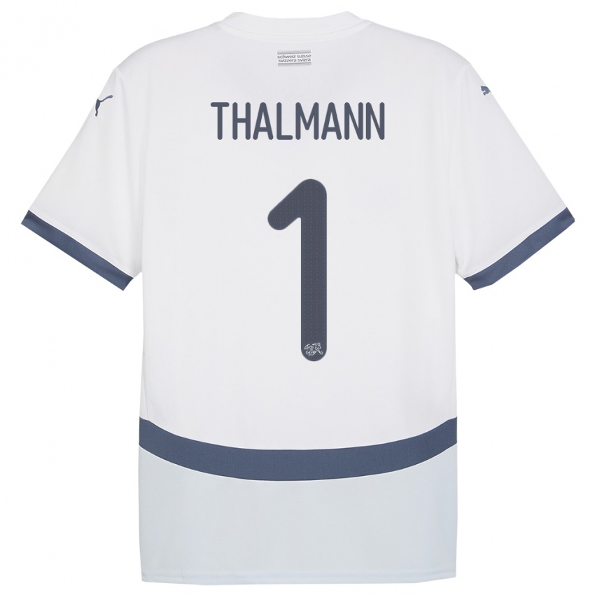 Mann Sveits Gaelle Thalmann #1 Hvit Bortetrøye Drakt Trøye 24-26 Skjorter T-Skjorte