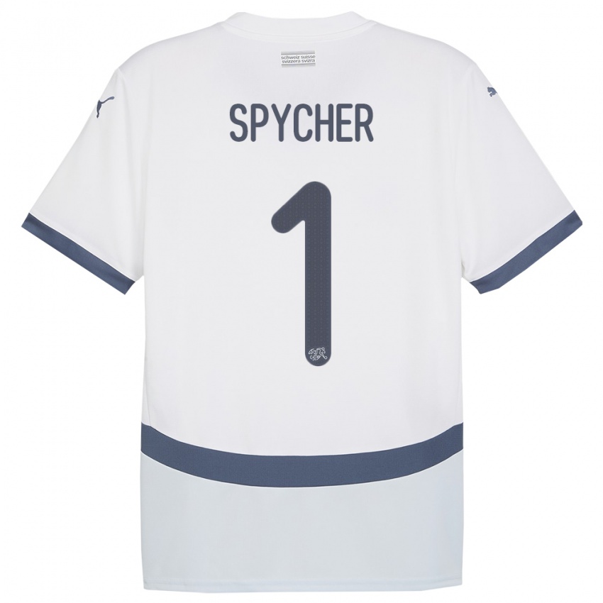 Mann Sveits Tim Spycher #1 Hvit Bortetrøye Drakt Trøye 24-26 Skjorter T-Skjorte