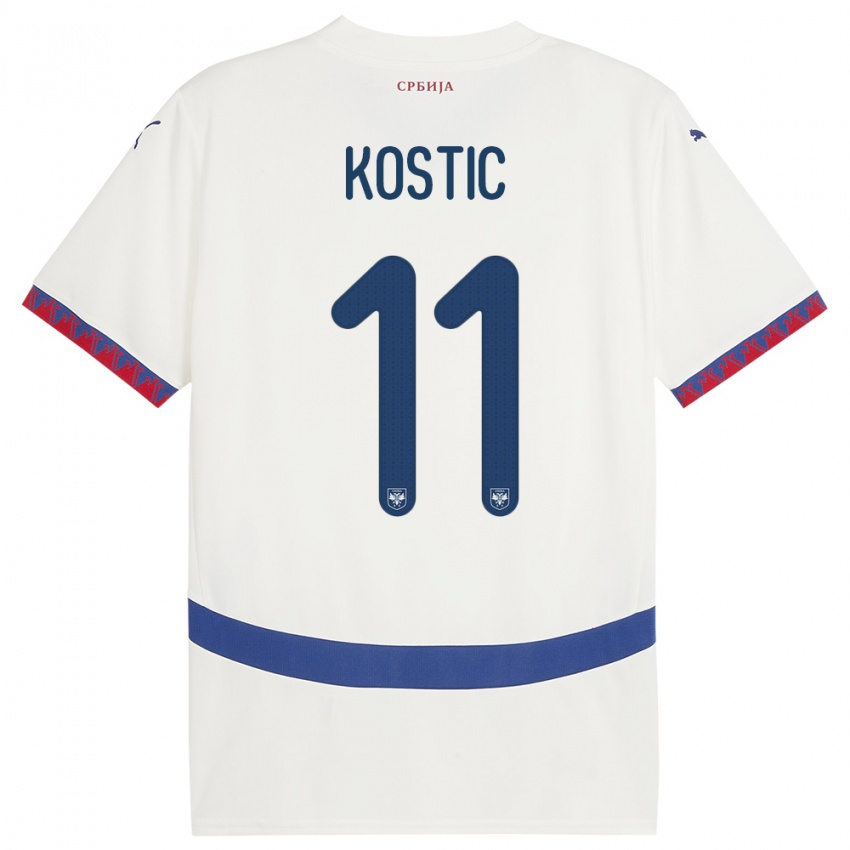 Mann Serbia Filip Kostic #11 Hvit Bortetrøye Drakt Trøye 24-26 Skjorter T-Skjorte