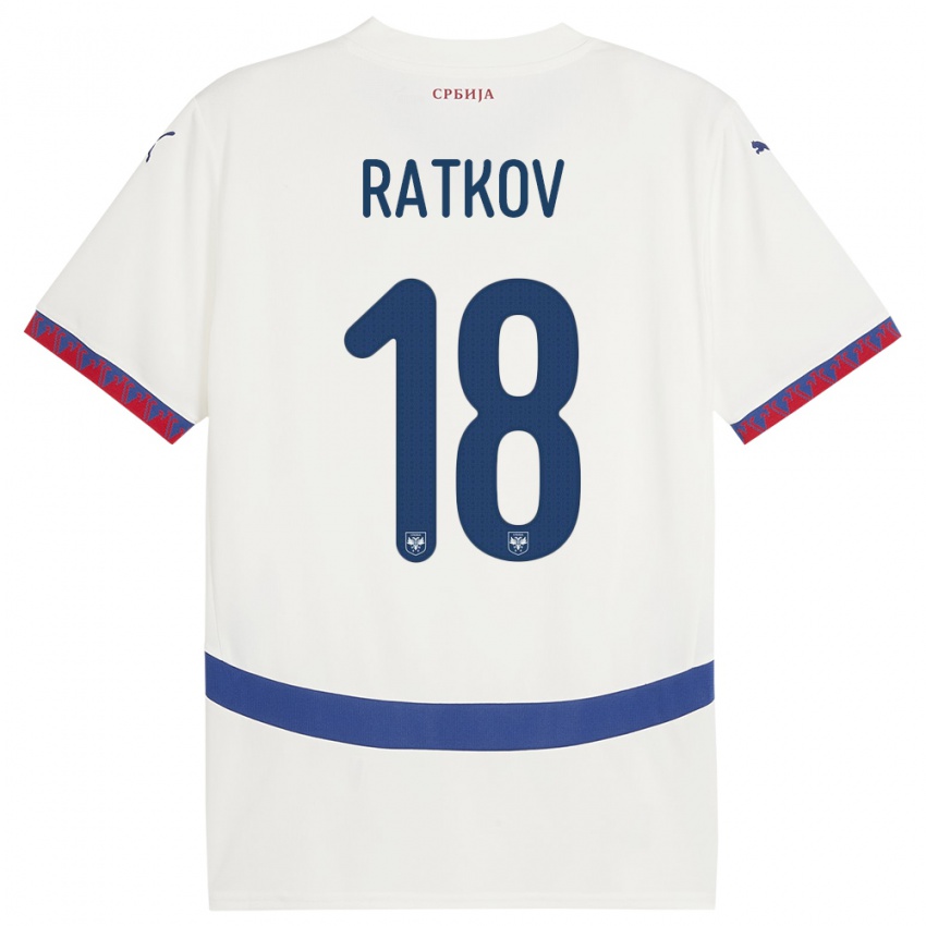 Mann Serbia Petar Ratkov #18 Hvit Bortetrøye Drakt Trøye 24-26 Skjorter T-Skjorte