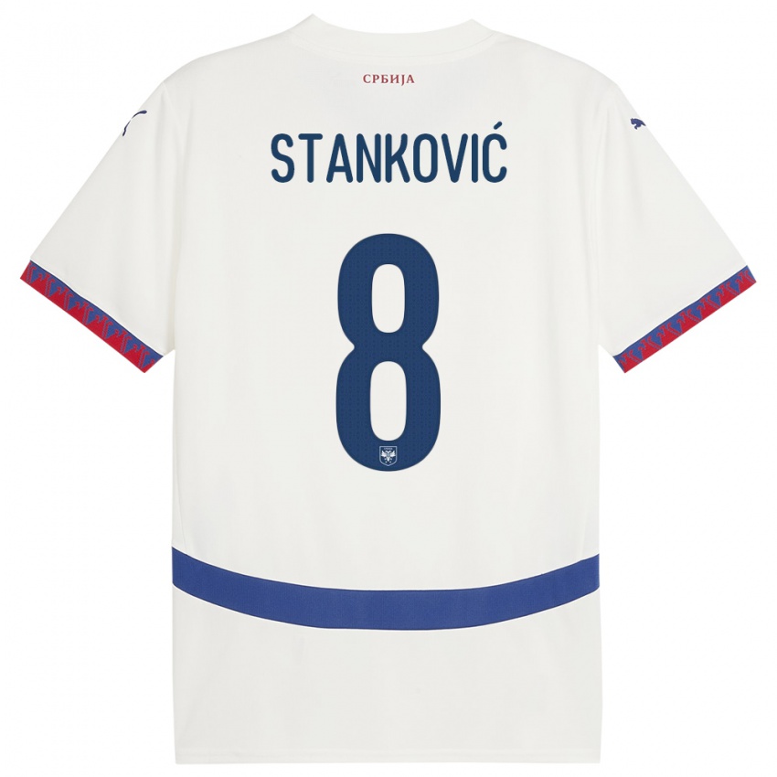 Mann Serbia Aleksandar Stankovic #8 Hvit Bortetrøye Drakt Trøye 24-26 Skjorter T-Skjorte