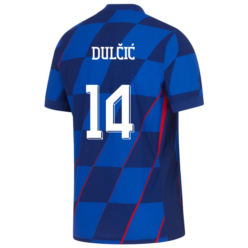 Mann Kroatia Antonia Dulcic #14 Blå Bortetrøye Drakt Trøye 24-26 Skjorter T-Skjorte