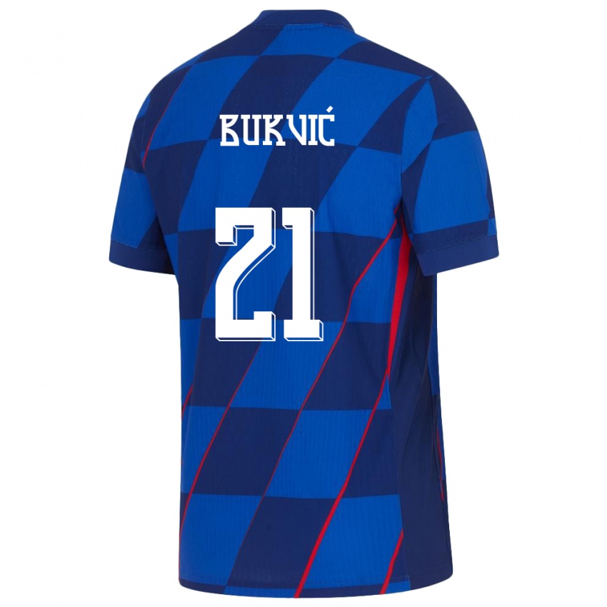 Mann Kroatia Domagoj Bukvic #21 Blå Bortetrøye Drakt Trøye 24-26 Skjorter T-Skjorte