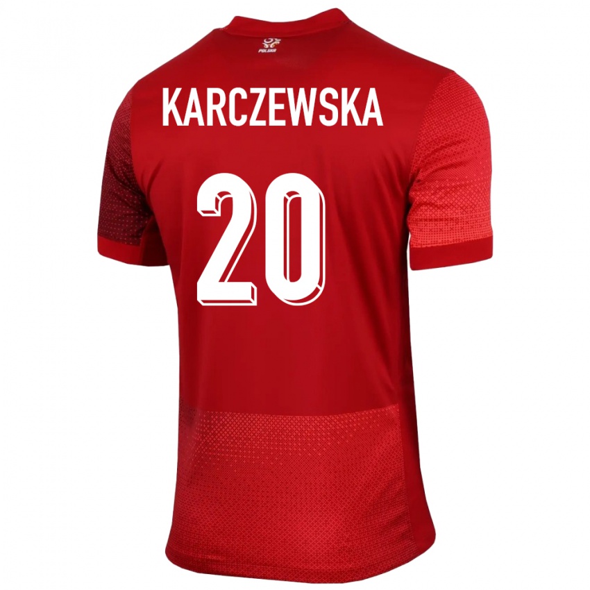 Mann Polen Nikola Karczewska #20 Rød Bortetrøye Drakt Trøye 24-26 Skjorter T-Skjorte