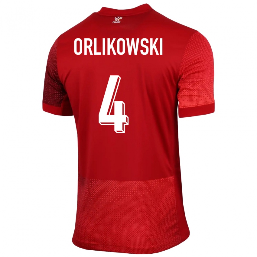 Mann Polen Igor Orlikowski #4 Rød Bortetrøye Drakt Trøye 24-26 Skjorter T-Skjorte