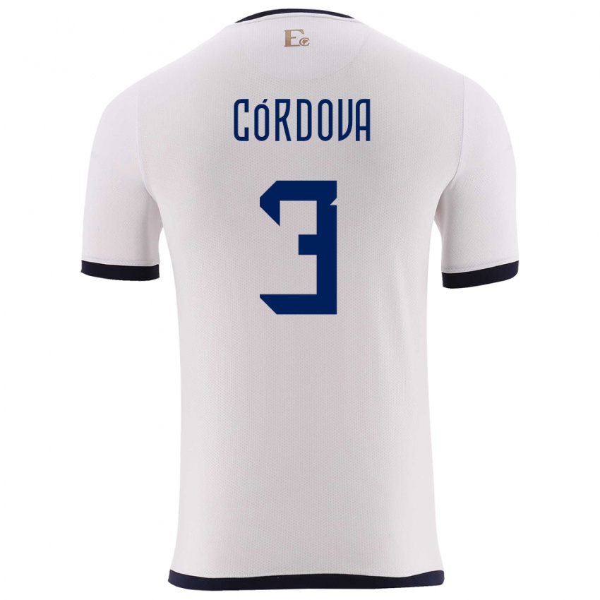 Mann Ecuador Luis Cordova #3 Hvit Bortetrøye Drakt Trøye 24-26 Skjorter T-Skjorte