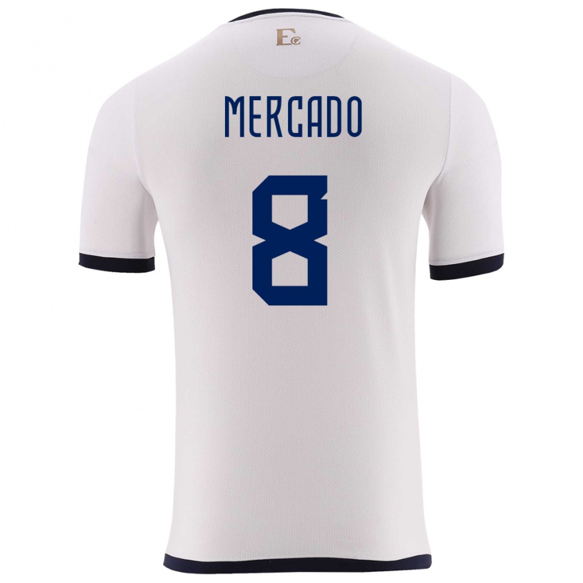 Mann Ecuador Patrik Mercado #8 Hvit Bortetrøye Drakt Trøye 24-26 Skjorter T-Skjorte