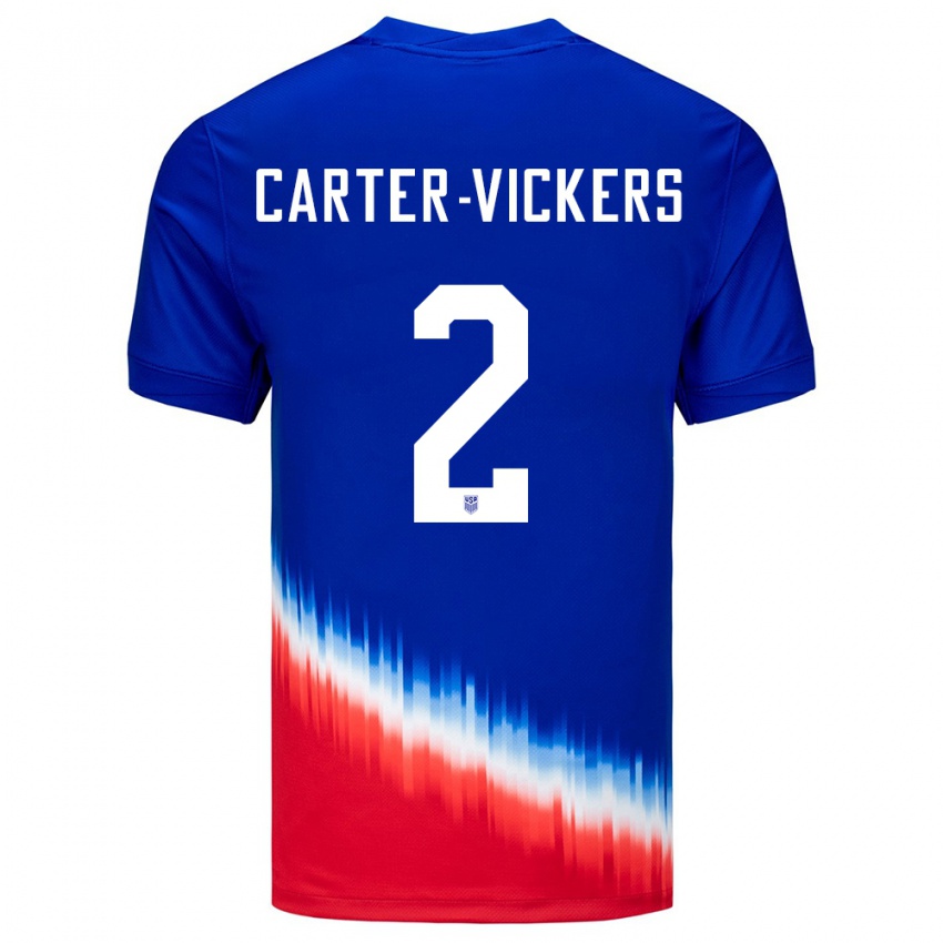 Mann Usa Cameron Carter-Vickers #2 Blå Bortetrøye Drakt Trøye 24-26 Skjorter T-Skjorte