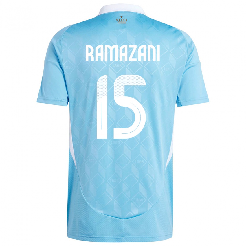 Mann Belgia Largie Ramazani #15 Blå Bortetrøye Drakt Trøye 24-26 Skjorter T-Skjorte