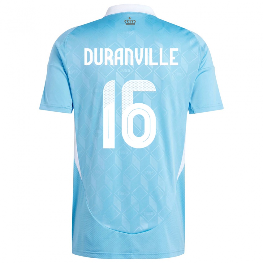 Mann Belgia Julien Duranville #16 Blå Bortetrøye Drakt Trøye 24-26 Skjorter T-Skjorte