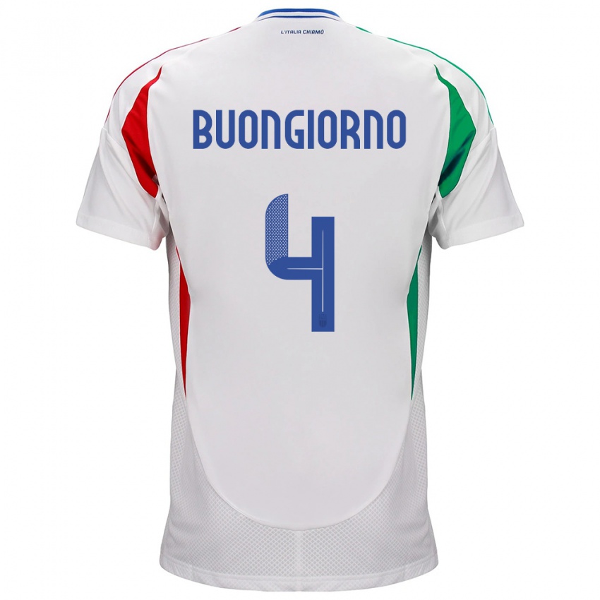 Mann Italia Alessandro Buongiorno #4 Hvit Bortetrøye Drakt Trøye 24-26 Skjorter T-Skjorte