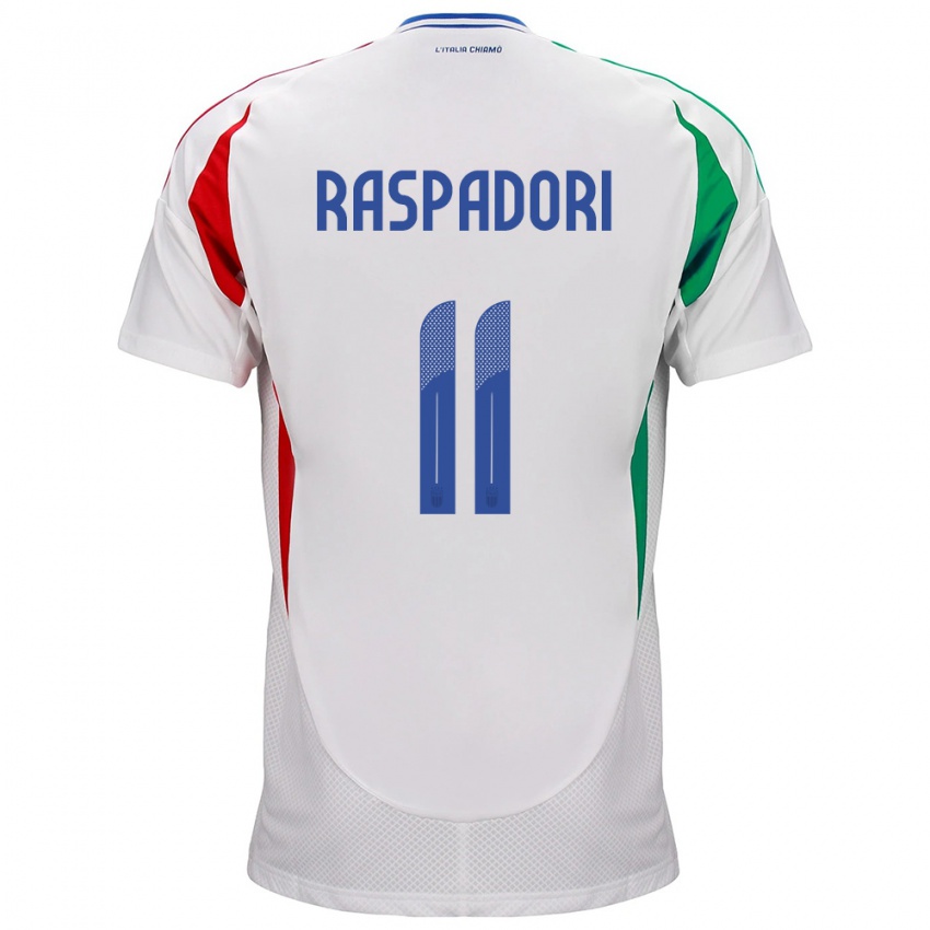 Mann Italia Giacomo Raspadori #11 Hvit Bortetrøye Drakt Trøye 24-26 Skjorter T-Skjorte