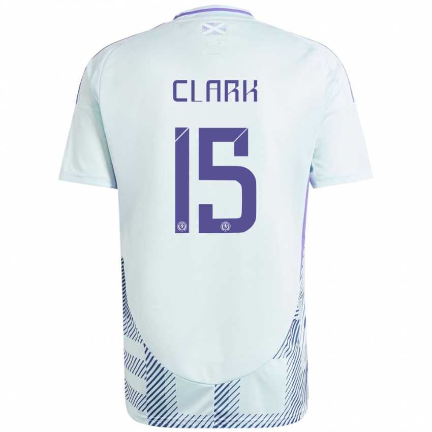 Mann Skottland Jenna Clark #15 Lys Mynteblå Bortetrøye Drakt Trøye 24-26 Skjorter T-Skjorte