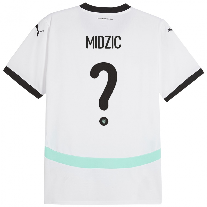 Mann Østerrike Armin Midzic #0 Hvit Bortetrøye Drakt Trøye 24-26 Skjorter T-Skjorte