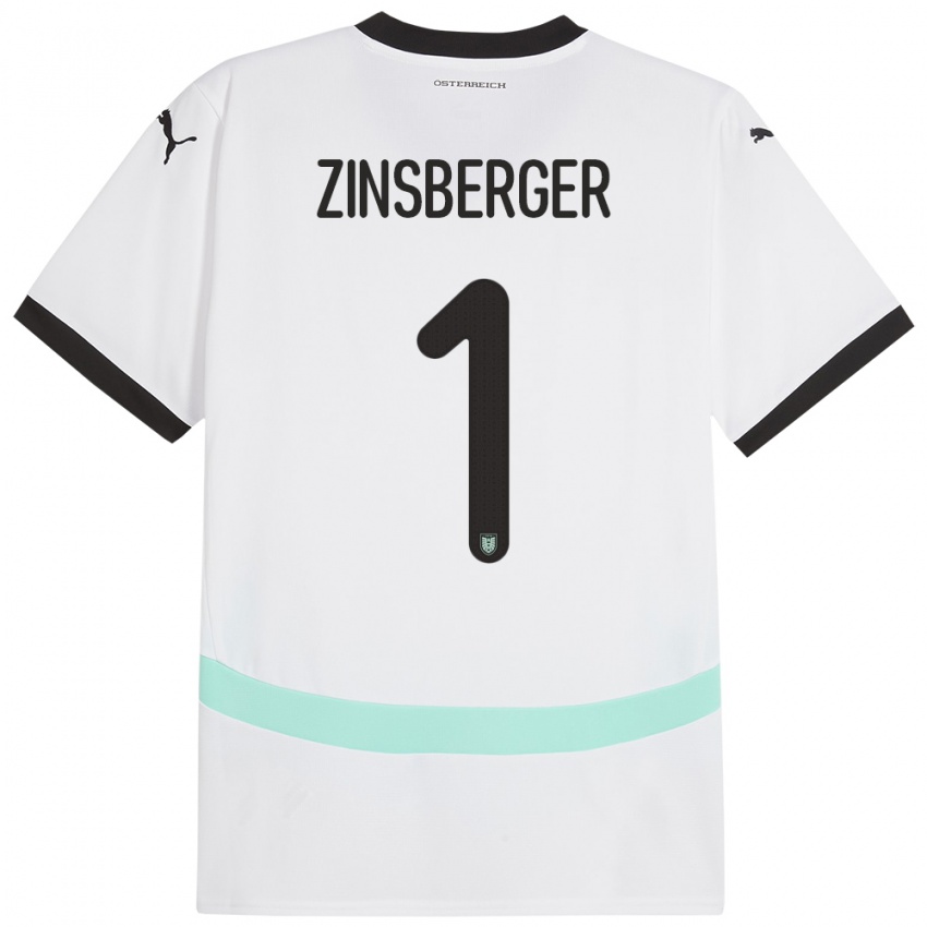 Mann Østerrike Manuela Zinsberger #1 Hvit Bortetrøye Drakt Trøye 24-26 Skjorter T-Skjorte