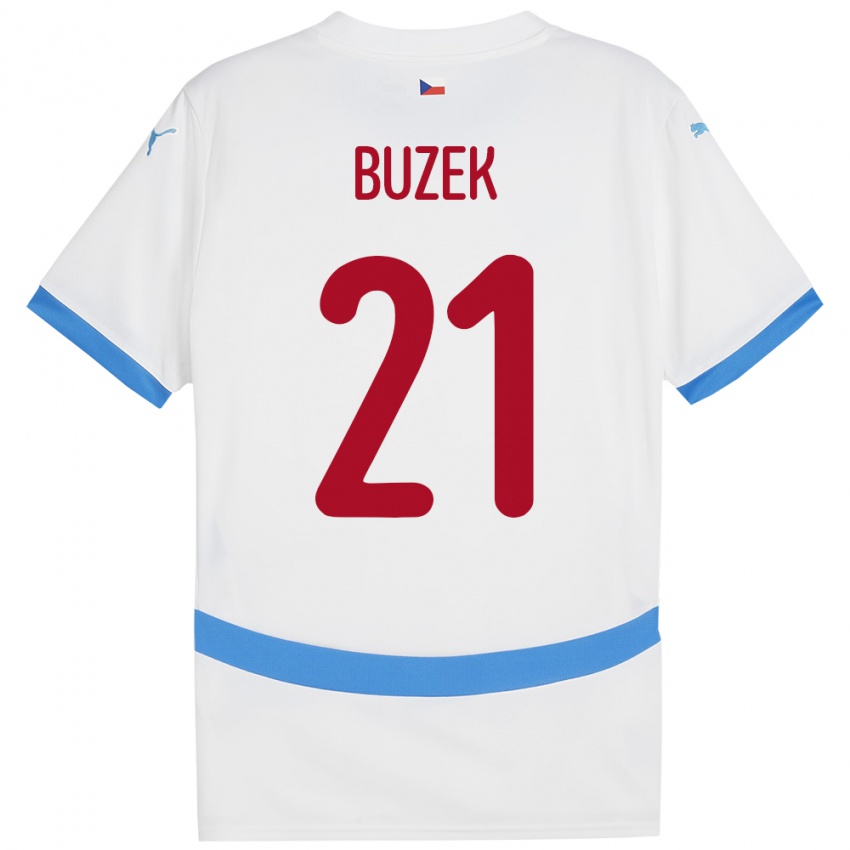 Mann Tsjekkia Alexandr Buzek #21 Hvit Bortetrøye Drakt Trøye 24-26 Skjorter T-Skjorte