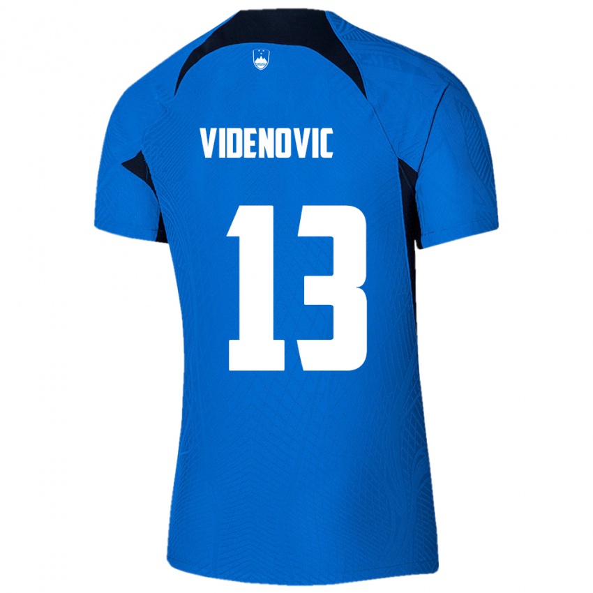 Mann Slovenia Denis Videnovic #13 Blå Bortetrøye Drakt Trøye 24-26 Skjorter T-Skjorte