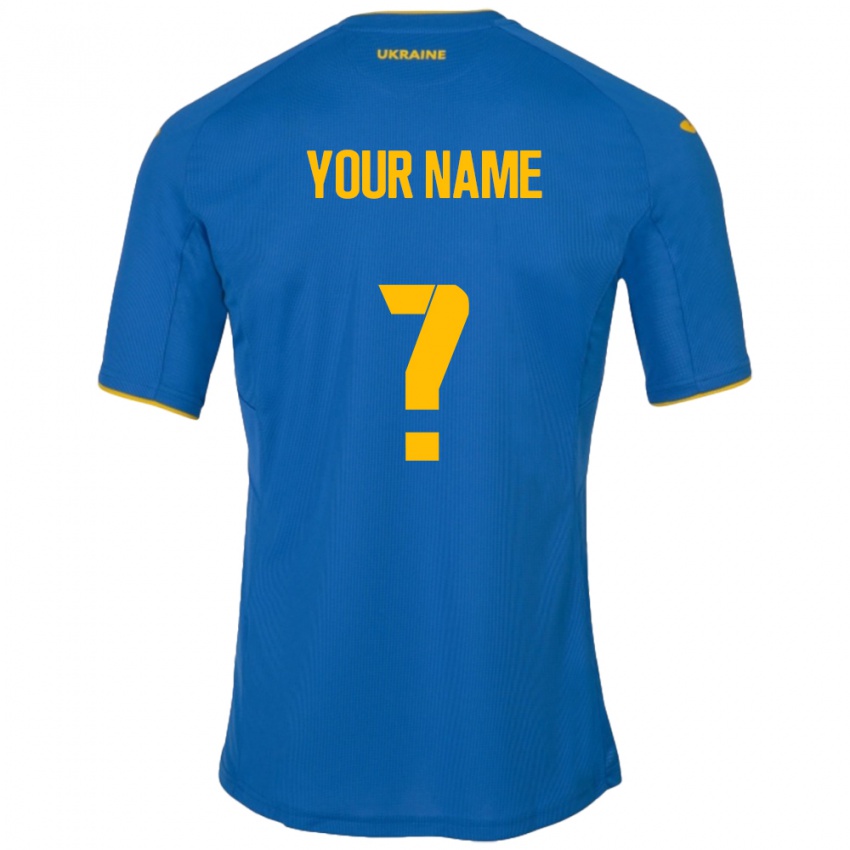 Mann Ukraina Navnet Ditt #0 Blå Bortetrøye Drakt Trøye 24-26 Skjorter T-Skjorte