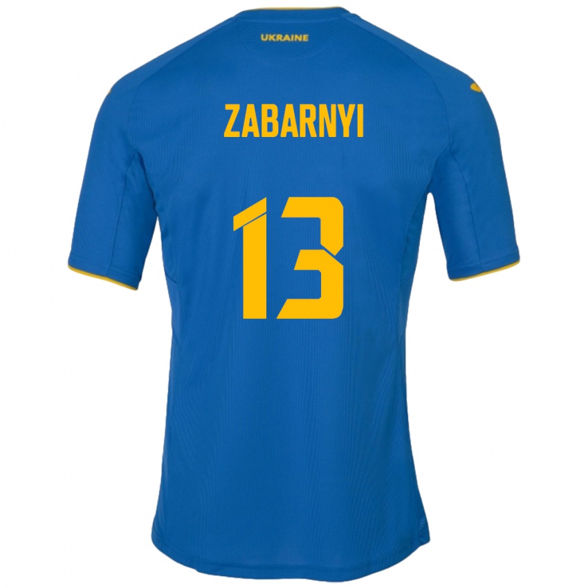 Mann Ukraina Ilya Zabarnyi #13 Blå Bortetrøye Drakt Trøye 24-26 Skjorter T-Skjorte