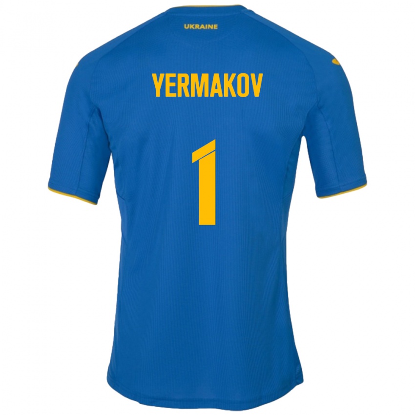 Mann Ukraina Georgiy Yermakov #1 Blå Bortetrøye Drakt Trøye 24-26 Skjorter T-Skjorte