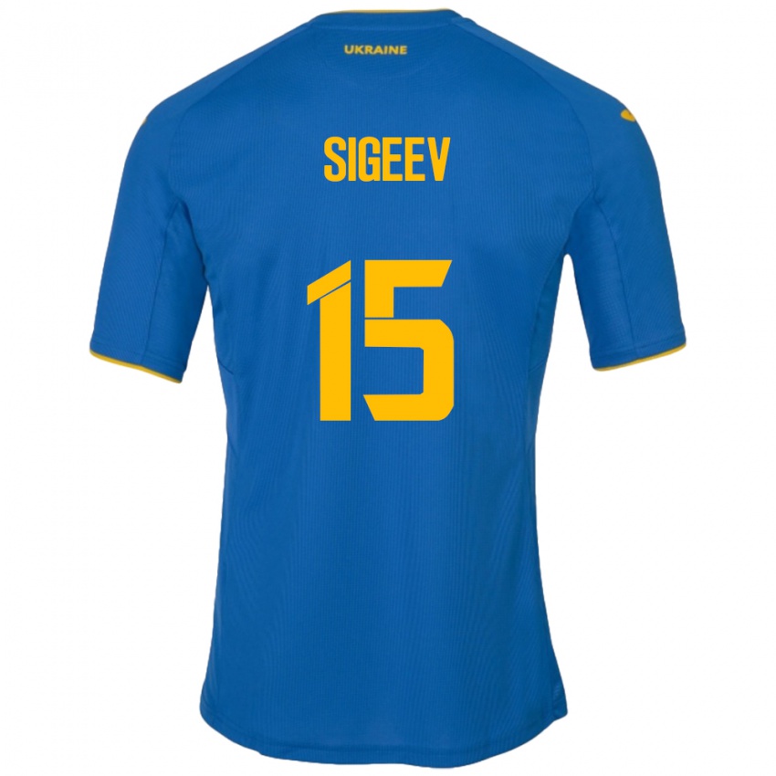 Mann Ukraina Kyrylo Sigeev #15 Blå Bortetrøye Drakt Trøye 24-26 Skjorter T-Skjorte