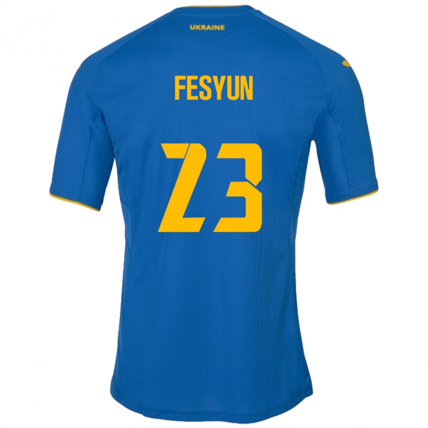 Mann Ukraina Kiril Fesyun #23 Blå Bortetrøye Drakt Trøye 24-26 Skjorter T-Skjorte