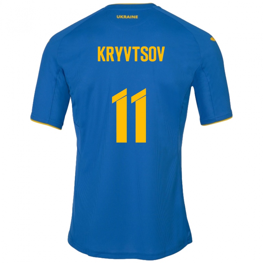 Mann Ukraina Nikita Kryvtsov #11 Blå Bortetrøye Drakt Trøye 24-26 Skjorter T-Skjorte