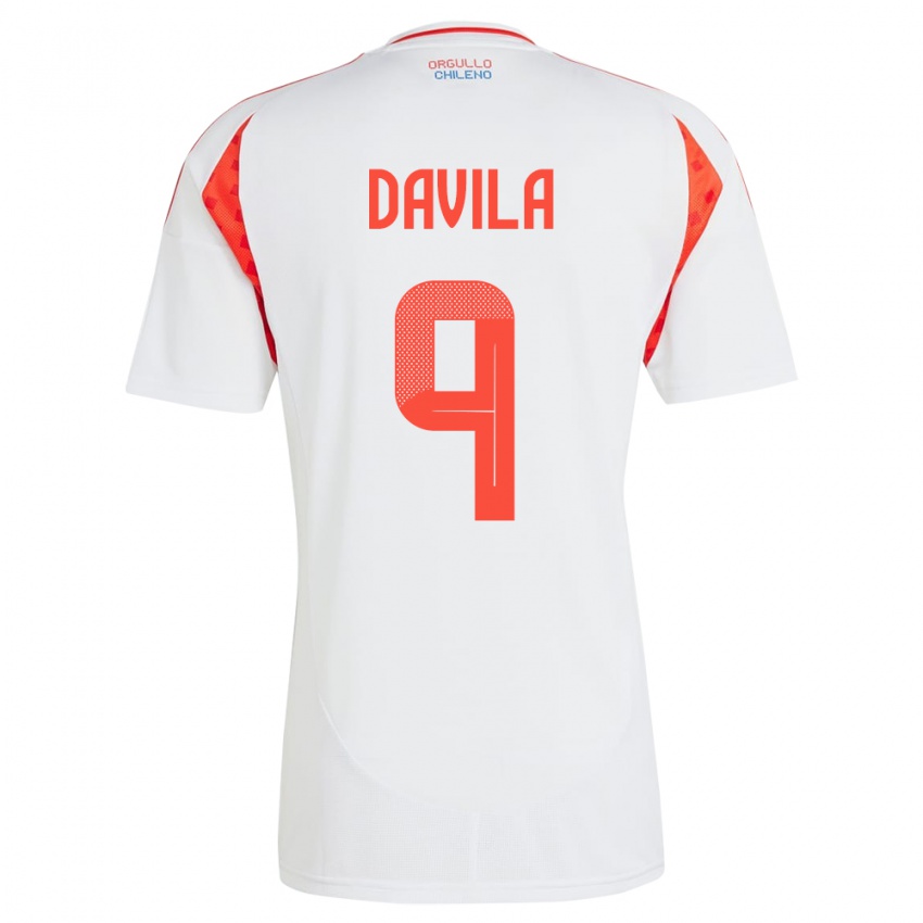 Mann Chile Víctor Dávila #9 Hvit Bortetrøye Drakt Trøye 24-26 Skjorter T-Skjorte