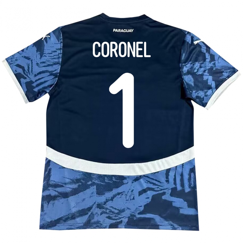 Mann Paraguay Carlos Coronel #1 Blå Bortetrøye Drakt Trøye 24-26 Skjorter T-Skjorte