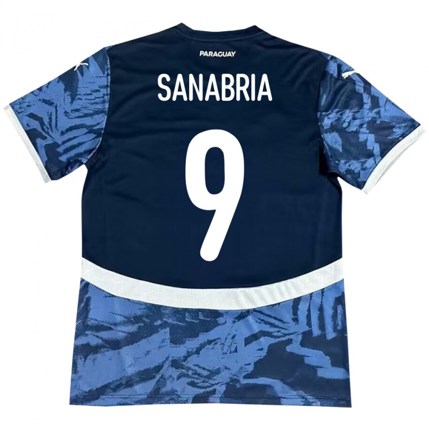Mann Paraguay Antonio Sanabria #9 Blå Bortetrøye Drakt Trøye 24-26 Skjorter T-Skjorte